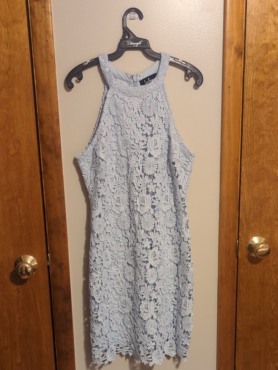 Lulus Dresses & Skirts - Lulu's Powder Blue Crochet Halter Midi Dress